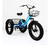 Adult Tricycle with 7-Speed Gear, All-Terrain Fat Tires, Includes Shopping Baskets & Mudguards for Outdoor Picnics and Errands