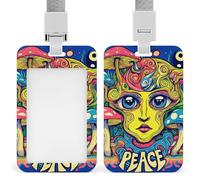Adult Trippy Mushroom Magical World Glowing Art Portable ID Badge Holder for Women Men, Multi-Functional Vertical ID Holder with Neck Lanyard for Employees, Workers