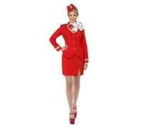 Adult Trolley Dolly Suit, Scarf & Hat Air Hostess Stewardess Fancy Dress Costume