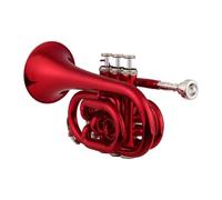 Adult Trumpets Mini Pocket Beginner Trumpet Bb Flat Brass Material Wind Instrument With Gloves Cloth Carrying Case(Red)