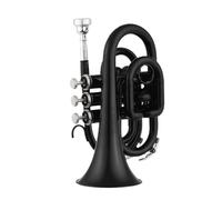 Adult Trumpets Mini Pocket Trumpet Bb Flat Brass Material Wind Instrument With Gloves Cloth Carrying Case(Black)