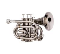 Adult Trumpets Mini Pocket Trumpet Bb Flat Brass Material Wind Instrument With Gloves Cloth Carrying Case(Silver)