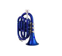 Adult Trumpets Mini Pocket Trumpet Bb Flat Brass Material Wind Instrument With Gloves Cloth Carrying Case(Blue)