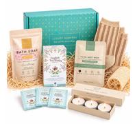 Adult Turquoise Spa Pamper Gift Hamper Box Bath Soak Socks Facial Mask | spa pamper hamper, turquoise gift box, bath soak, glitter socks, tea lights, facial mask, loofah, one size