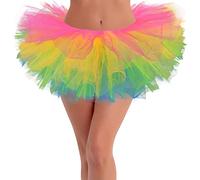 Adult Tutu Skirts 5 Layered - Halloween & 80s Style Tulle Skirt for Women, Rainbow, One Size