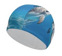 Adult Two Dolphins Swim Cap Unisex High Elasticity Swimming Cap Non-Slip Recreational Training Cap Suitable for Long Short Thick Curly Hair African Dreadlocks