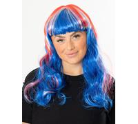 Adult Union Jack Long Wig Red White Blue Fancy Dress Accessory Party Festival