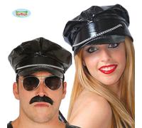 Adult Unisex Fancy Dress 1980s Faux Leather Biker Hat Black 80s Cap New fg