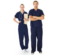 Adult Unisex Medical Scrub Uniform Set - Healthcare Nursing Beautician Spa Saloon Work Wear Scrub Tunic Top & Bottom Pant for Men's & Women's (Navy, M)