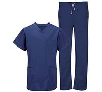 Adult Unisex Medical Scrub Uniform Set - Healthcare Nursing Beautician Spa Saloon Work Wear Scrub Tunic Top & Bottom Pant for Men's & Women's (Navy, L)