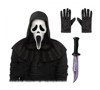 Adult Unisex Official Scream/Ghost Face 25th Anniversary Film Mask with Hood & Black Gloves + Optional Bloody Blade : Halloween Horror Fancy Dress Accessory Set (Mask + Gloves + Knife)