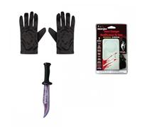 Adult Unisex Official Scream/Ghost Face Bloody Blade Knife + Black Gloves + Voice Changer : Halloween Fancy Dress Accessory Set