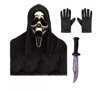 Adult Unisex Official Scream/Ghost Face Golden Metallic Mask with Hood + Black Gloves + Bloody Blade : Halloween Horror Film Fancy Dress Accessory Set