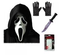 Adult Unisex Official Scream/Ghost Face Mask with Hood + Black Gloves + Bloody Blade + Voice Changer : Halloween Fancy Dress Accessory Set