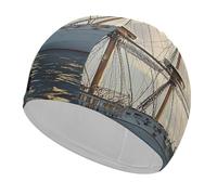 Adult Vintage Nautical White Ship Swim Cap Unisex High Elasticity Swimming Cap Non-Slip Recreational Training Cap Suitable for Long Short Thick Curly Hair African Dreadlocks