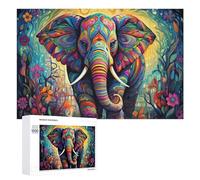 Adult Vivid Jigsaw Puzzle, Colorful Elephant in Fantasy Forest, 1000 PCS