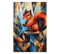Adult Vivid Jigsaw Puzzle, Contemporary Cubist Take on Dürers Squirrel Study - Modern Wildlife Wall Art, 1000 PCS