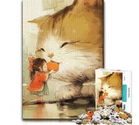 Adult Vivid Jigsaw Puzzle, Girl Feeding Giant Cat, 1000 PCS