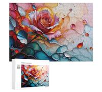 Adult Vivid Wooden Jigsaw Puzzle, Abstract Rose with Fluid Art Elements, 300 PCS