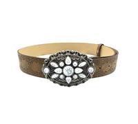 Adult Waist Belt With White Gemstones Buckle Locomotives Embossed PU Waist Belt For Women Coat Dress Adjustable Length
