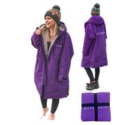 Adult Waterproof Changing Robe Super Soft Fleece Lining-Windproof, Waterproof to 10,000mm Oversized Coat for Changing Swimming and Watersports. With Compression Straps (Large, Purple)