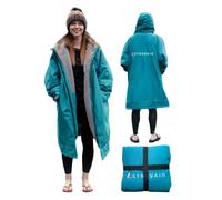 Adult Waterproof Changing Robe Super Soft Fleece Lining-Windproof, Waterproof to 10,000mm Oversized Coat for Changing Swimming and Watersports. With Compression Straps (Small, Teal)