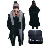 Adult Waterproof Changing Robe Super Soft Fleece Lining-Windproof, Waterproof to 10,000mm Oversized Coat for Changing Swimming and Watersports. With Compression Straps (Large, Black)