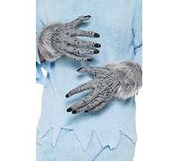 Adult Werewolf Latex & Fur Grey Hand Gloves Halloween Fancy Dress Accessory