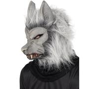 Smiffys Werewolf Latex Mask, Grey with Hair & Ears, Halloween Fancy Dress Accessory, Werewolf Dress Up Masks
