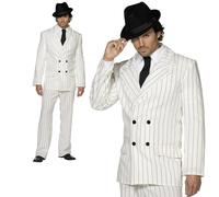 Smiffys Fever Gangster Costume, White Jacket, Trousers and Tie, Fever Male Fancy Dress, 1920s Dress Up Costumes