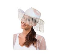 Adult White Iridescent Cowboy Hat with Fringe