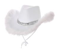 Texan Cowgirl Hat Sequins Feathers Hen Night Fancy Dress - White