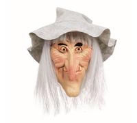 Adults Grey Witch Halloween Creepy Scary Spell Casting Mask With Hat And Hair