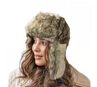 Adult Winter Russian Bomber Hats - Unisex Faux Fur Windproof Trooper Thermal Hat, Trapper Hat with Ear Flap for Skating, Skiing, Hunting - Light Brown(One Size)
