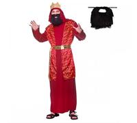 Adult Wise Man Costume (Red/Green or Blue) with Beard : Christmas Religious Nativity Play Pantomime Mens Fancy Dress (Red, One Size)