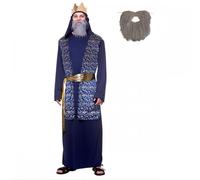 Adult Wise Man Costume (Red/Green or Blue) with Beard : Christmas Religious Nativity Play Pantomime Mens Fancy Dress (Blue, Extra Large)