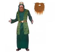 Adult Wise Man Costume (Red/Green or Blue) with Beard : Christmas Religious Nativity Play Pantomime Mens Fancy Dress (Green, One Size)