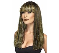 Smiffys Egyptian Goddess Wig, Black with Gold Tinsel, Legends & Myths Fancy Dress, Ancient Egypt Dress Up Wigs