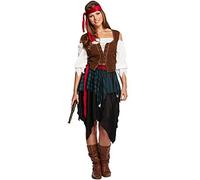 HENBRANDT Adult Women’s Caribbean Pirate Fancy Dress Halloween Costume Swashbuckler Buccaneer Sea Castaway Pirate Dress Up Outfit Ladies Fancy Dress Costume (Standard)