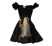 Adult Women’S Classic Fancy Dress Halloween Party Vintage Elegant A-Line Waist Smocked Dresses Soul Reaper Costume Zombie Bride Role Play Perfect For Events