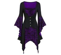 Adult Women’S Classic Fancy Dress Halloween Party Witch With Hooded Cape V Neck Half Moon Sexy Costumes Dresses Victorian Short Cocktail Swing