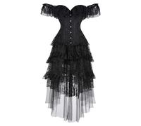 Adult Women’S Classic Fancy Dress Off Shoulder Sleeveless Halloween Skeleton Bodycon Gothic Lace Velvet Medieval Costume Flare Sleeve Corset Evening Party Prom
