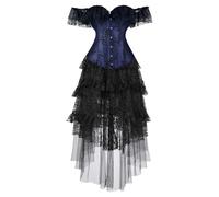 Adult Women’S Classic Fancy Dress Off Shoulder Sleeveless Halloween Skeleton Bodycon Gothic Lace Velvet Medieval Costume Flare Sleeve Corset Evening Party Prom