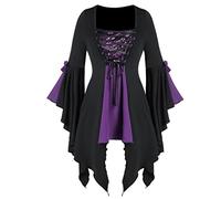 Adult Women’S Classic Fancy Dress Off Shoulder Sleeveless Witch With Hooded Cape Ladies Bloody Printed Costume Elegant High-Low Hem Traditional Medieval Irish Cocktail Swing