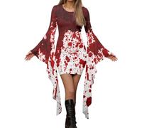 Adult Women’S Classic Fancy Dress Renaissance Hoodie Witch With Hooded Cape Waist Smocked A-Line Dresses Short Sleeve Lace-Up Zombie Bride Role Play Perfect For Events