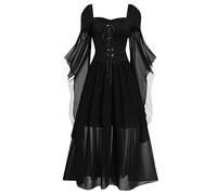 Adult Women’S Classic Fancy Dress Vintage Maxi Dresses Witch With Hooded Cape Medieval Cottagecore Costume Traditional Irish Cocktail Swing