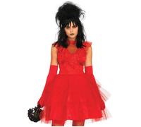 Adult Womens Beetlejuice Lydia Deetz Leg Avenue Short Red Beetle Bride Costume