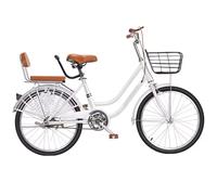 Adult Women's City Commuter Bicycle, Double Beam Frame Cruiser, Adjustable Handlebar, Rear Seat with Backrest, Front and Rear Brakes for Safe Urban Riding