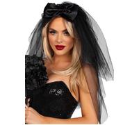 Adult Womens Deluxe Leg Avenue Black Tiered Gothic Dark Zombie Bride Veil