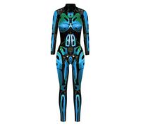 Adult Womens Funny Skeleton Printed Halloween Ghost Cosplay Costumes Playsuits Blue Robot Jumpsuit XL